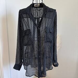 L'Agence Nordstrom Black Sheer Star Print Snap Front Chest Pocket Blouse Size 4
